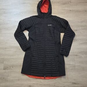 Eddie Bauer Black Puffer Jacket with Orange Lining